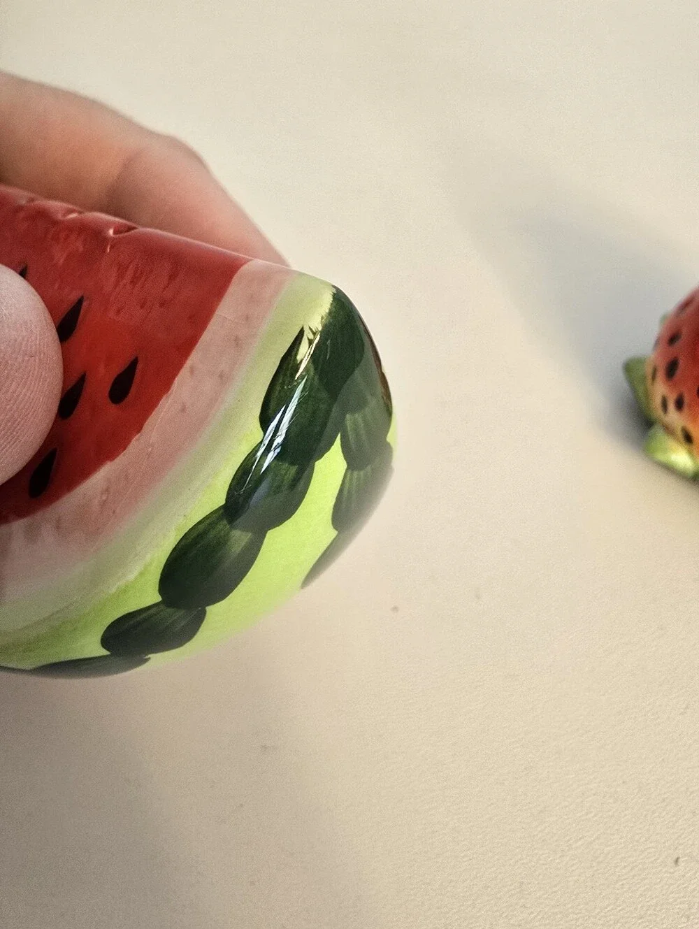 Ceramic Watermelon Strawberry Salt and Pepper Shaker Set Stiil Have Plugs